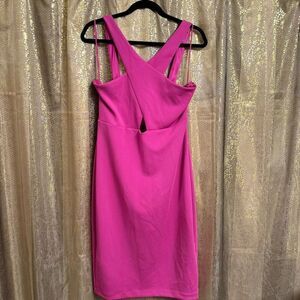 Express Magenta Fuchsia High Neck Midi Bodycon Dress Size 12